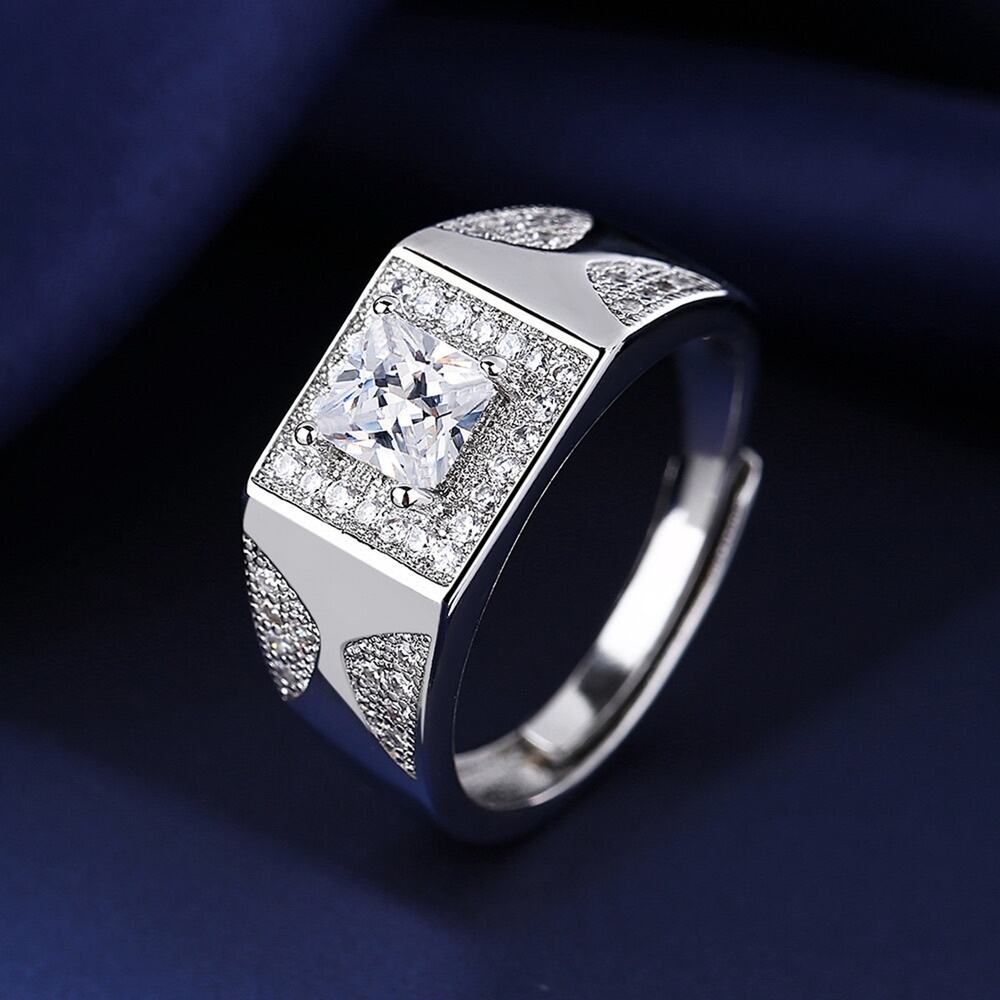 Silver Square Moissanite Signet Ring